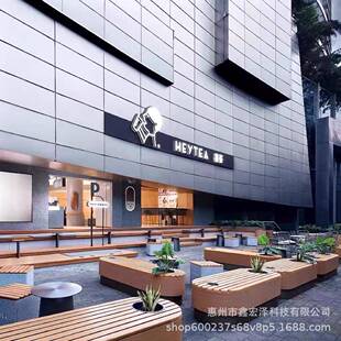 玻璃商场071休闲椅外公园户长凳木纹钢漆镂空座椅形坐凳宠物店环