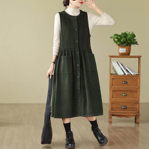 Cardigan corduroy dress vest skirt women's age reducing