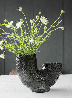 视远AYT+M北欧式灰色U形花瓶玻璃插花高级感创意摆件装饰品