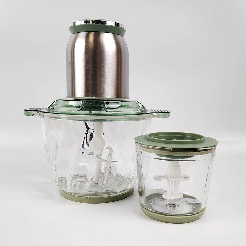 直销新款定制款家用大容量高硼硅玻璃绞馅机电动辅食机双杯子母绞
