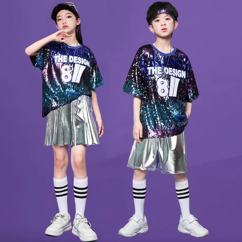 儿童啦啦操演出服套装幼儿亮片舞蹈服男女街舞现代爵士舞表演服装