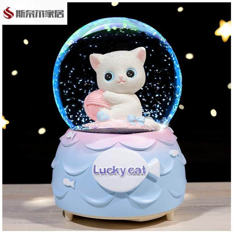 小猫水晶球音乐盒生日礼物女孩女生儿童创意雪花旋转梦幻八音盒