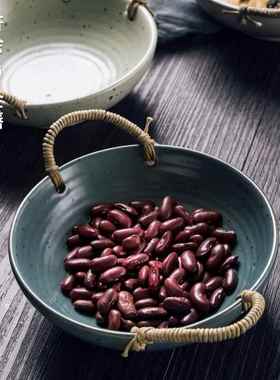 网红粗陶汤复旧古餐具创意日式双耳碗麻绳怀老式土陶面碗90265个