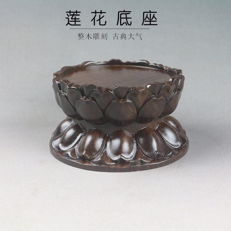 实木佛像观音菩萨莲花供奉圆形木质香薰炉加高寺庙摆件雕刻底座台