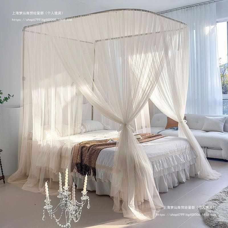 支架风落地加厚伸缩三开不锈钢装型门易安u蚊帐新款仙女公主风