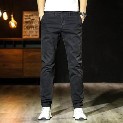 休闲裤 casual khaki chino pants men straight cotton trousers