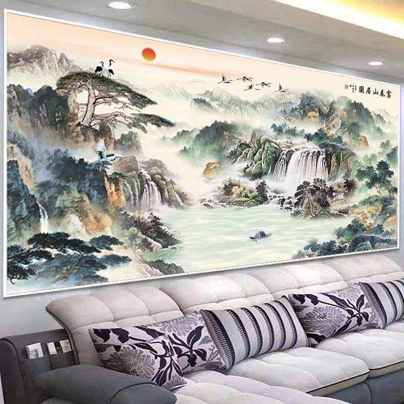 蒙娜丽莎十字绣流水生财2021新款线绣客厅山水画富春山居图风景画