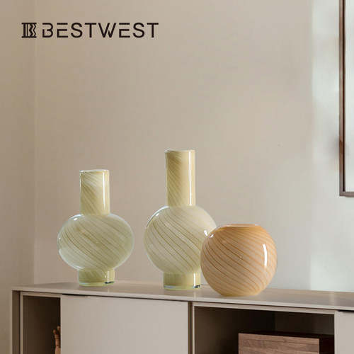 Best west 黄色条纹葫芦水培玻璃花瓶摆件家居软装样板间装饰花器