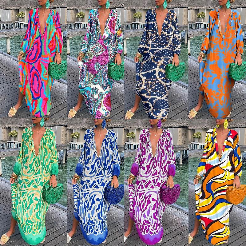 Elegant Womens Dresses Summer Casual Fashion Print VNeck图片