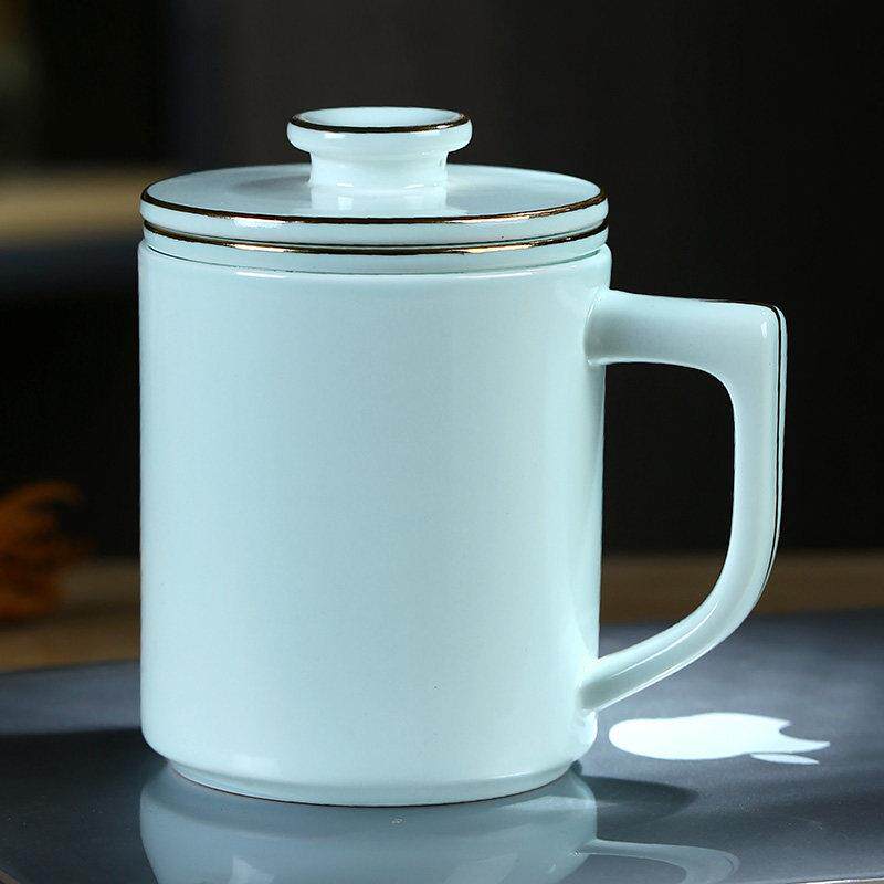 景德镇白瓷泡茶杯茶水分离杯过滤大水杯青瓷办公室带盖子陶瓷杯个