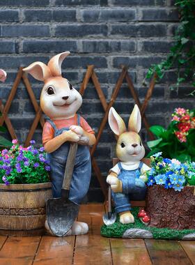 户外庭院阳台造景小兔子花园布置装饰品创意动物树脂花盆落地摆件