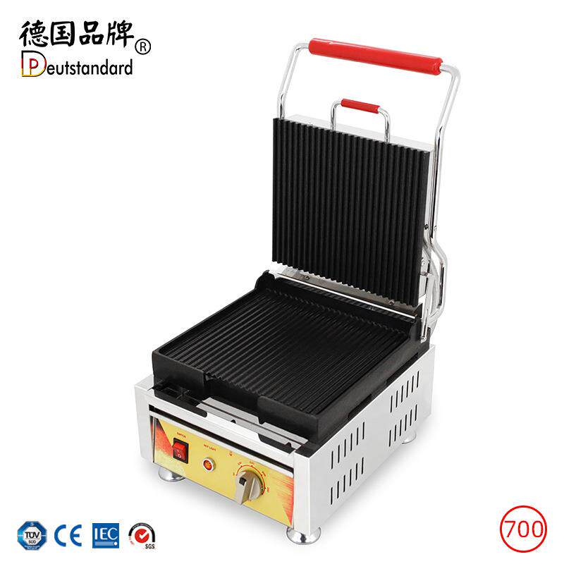 单板帕尼尼机竖条压板扒炉煎牛扒肉饼热压三文治小吃机器出口110V