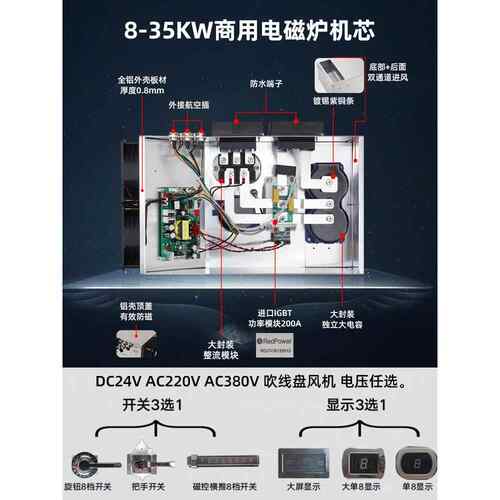 8-35Kw商用电磁炉机芯配件大功率蒸柜炒猛火大锅灶食堂维修