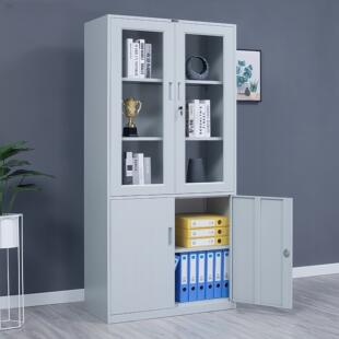 青岛玻璃门带铁皮件文柜办公室案锁档柜储1850 850物柜资料柜书柜