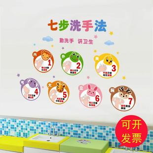 幼儿园化妆室装饰卡通洗手七步法洗手墙贴画 画儿童好习惯洗手间