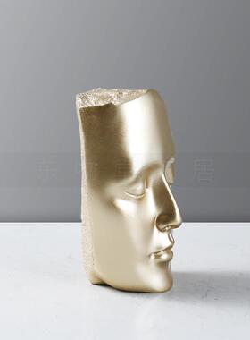 欧式创意树脂金色人脸雕塑家居客厅样板间桌面软装饰艺术品摆件