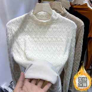 显瘦勾花里衬加厚保暖高领打底衫 修身 1219e 女秋冬新款 加绒蕾丝衫