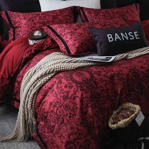 复古风超柔匹马棉纯棉四件套数码印花婚庆红色全棉被套床上用品
