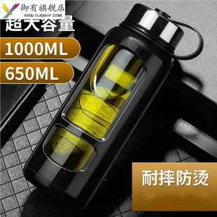 钢化玻璃杯防摔隔热超大容量可携式水杯男春天带盖子防摔过滤泡茶