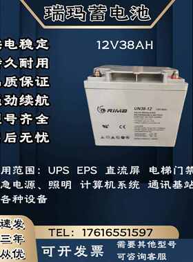 RIMA瑞玛蓄电池UN-12V38AH 监控 消防机柜 UPS电源主机 电梯门禁