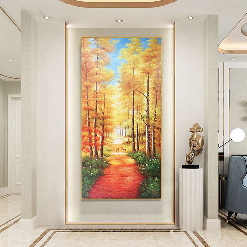 满地黄金大道装饰画入户玄关画正对门壁画风景油画发财树墙面挂画图片