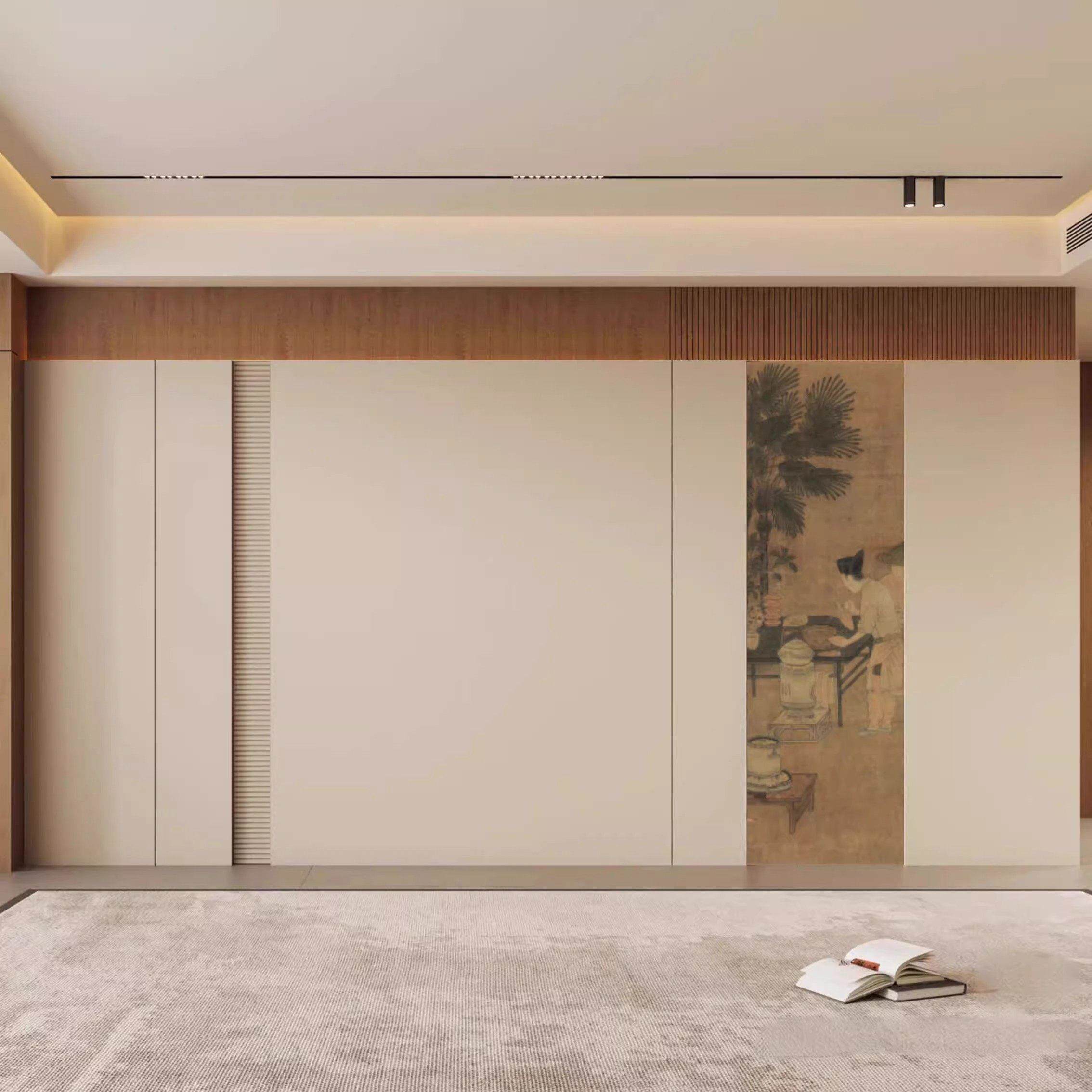 宋氏美学护墙板复古中式山水扣板客厅沙发电视背景墙碳晶板装饰画
