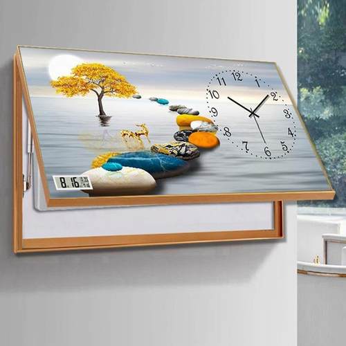 万年历电子钟表电表箱上翻挂钟客厅家用现代轻奢餐厅遮挡箱装饰画