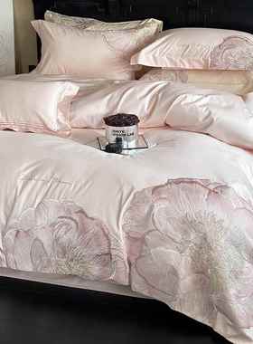 春秋款100支长绒棉高奢精致刺绣四贡件新纯棉bl026床上用品缎套套