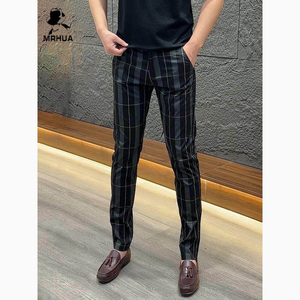 潮牌男士高级感商务九分小西裤夏季薄款条纹休闲裤修身显瘦直筒裤