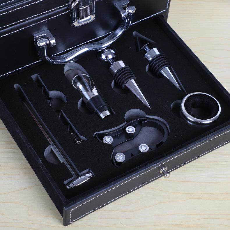 抽屉式精美皮盒酒具套装高档兔型开瓶器套装多功能开酒器8件套