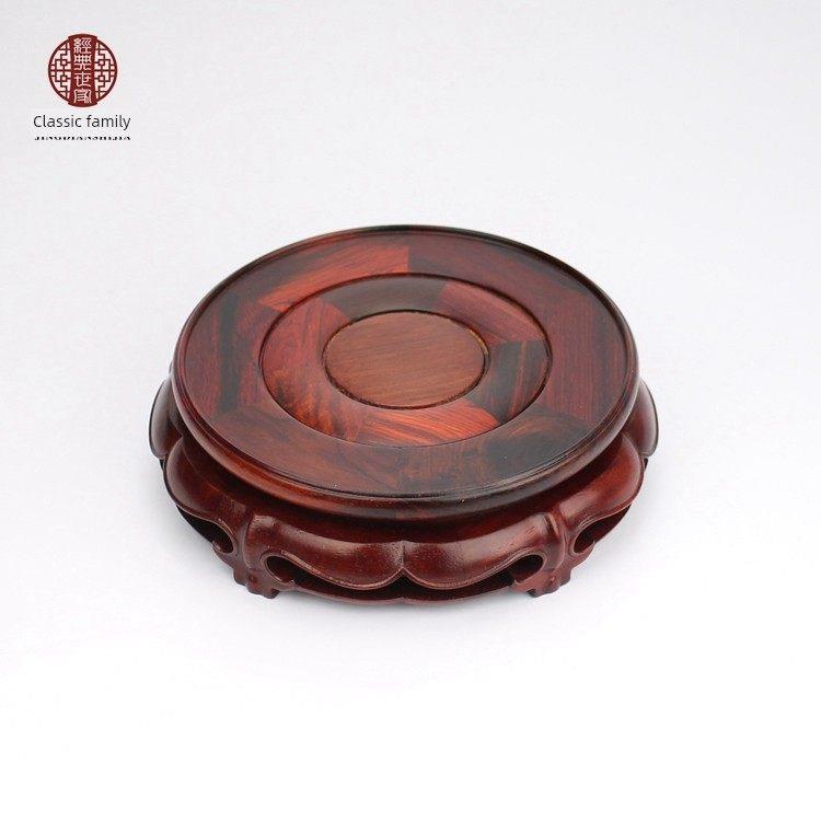 精品红酸枝实木底座可旋转镂空紫砂壶花瓶工艺品摆件木质底座