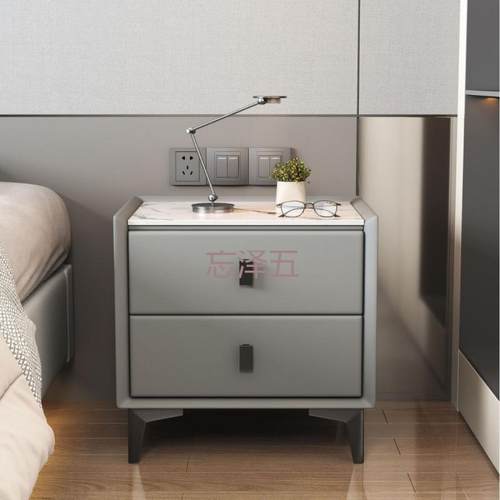 PC实木奢皮床头柜轻简约代家用卧室迷你板简约储物柜现01收纳柜岩