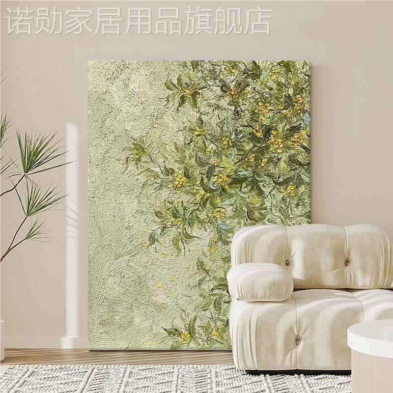 新款桂花纯手绘油画客厅装饰画绿植花卉玄关挂画手工丙烯石英砂肌图片