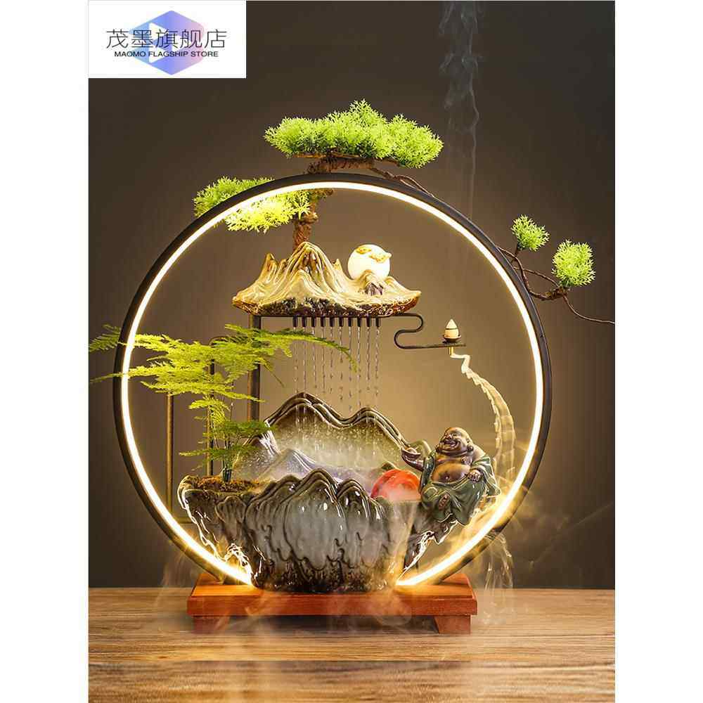 乔迁新居摆件流水家用倒流香中式喷泉客厅加湿器办公室开业礼装饰