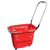 超市新款 购物篮车铝合金拉杆花篮红灰蓝提拉彩色轮黑色橙色篮子