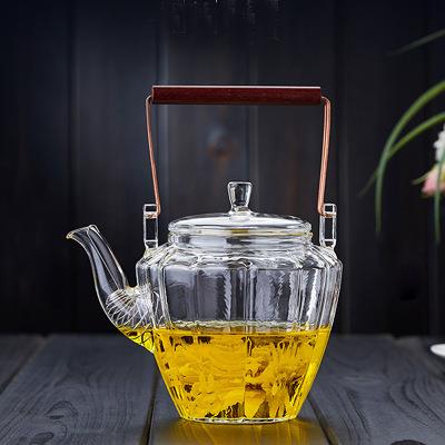 玻璃提梁壶水壶特色茶道茶具煮茶泡茶壶耐热烧水壶日式复古花茶壶