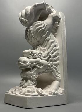 中式石狮子麒麟覆古书挡办公室书房书靠桌面书本收纳家居装饰摆件