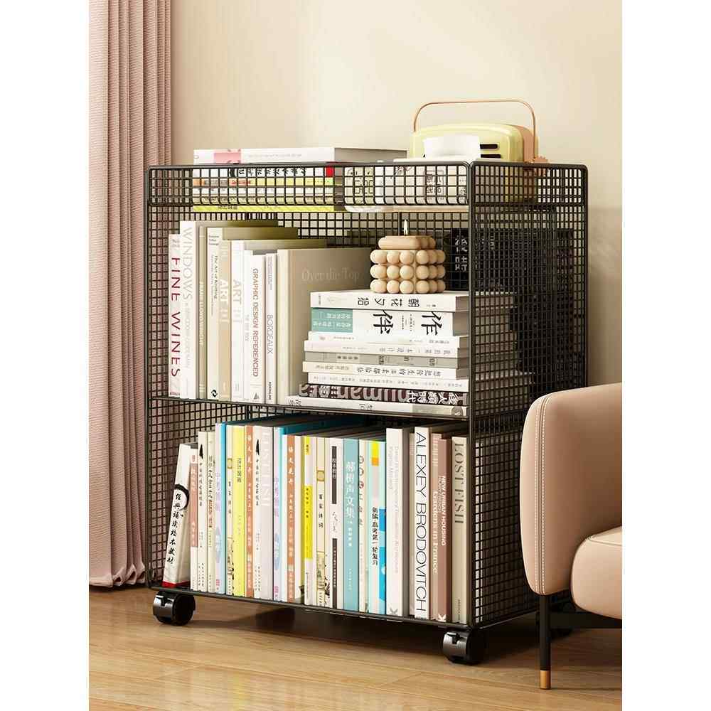 大容量书架移动带轮多层铁艺置物架落地学生书本收纳架书桌旁书架
