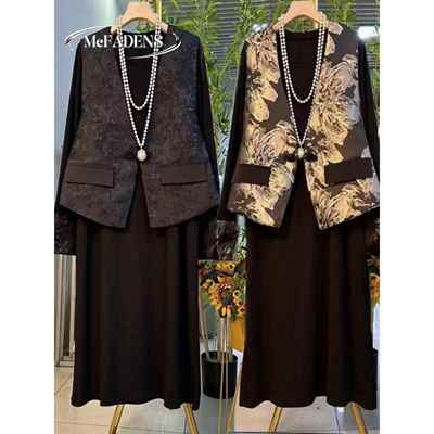 香港胖mm新国风提花盘扣马甲打底连衣裙2024冬大码高级感时尚套装