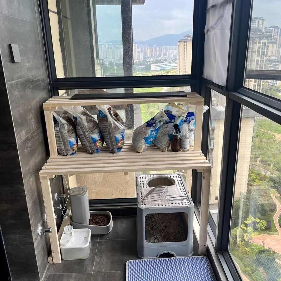 实木猫爬架猫砂盆上方置物架家用阳台多层花架收纳架猫咪阶梯架子