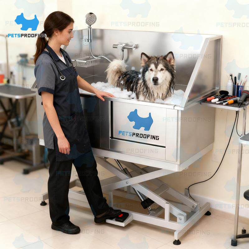 佰宠不锈钢浴缸电动升降中大型犬澡盆动物养殖清洁浴池商用出口