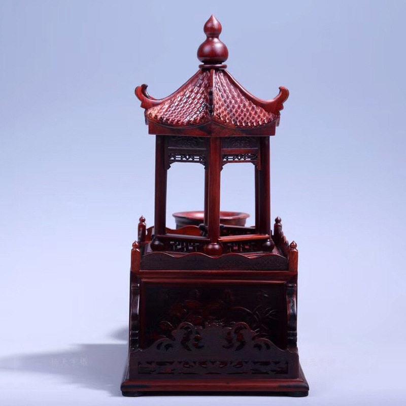大酸枝木聚缘六角亭笔筒木质工艺品家居摆件送礼佳品