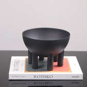 黑色果盘高脚宿民寂花瓶摆件圆形复古风侘风盆花日式 度假北欧花器