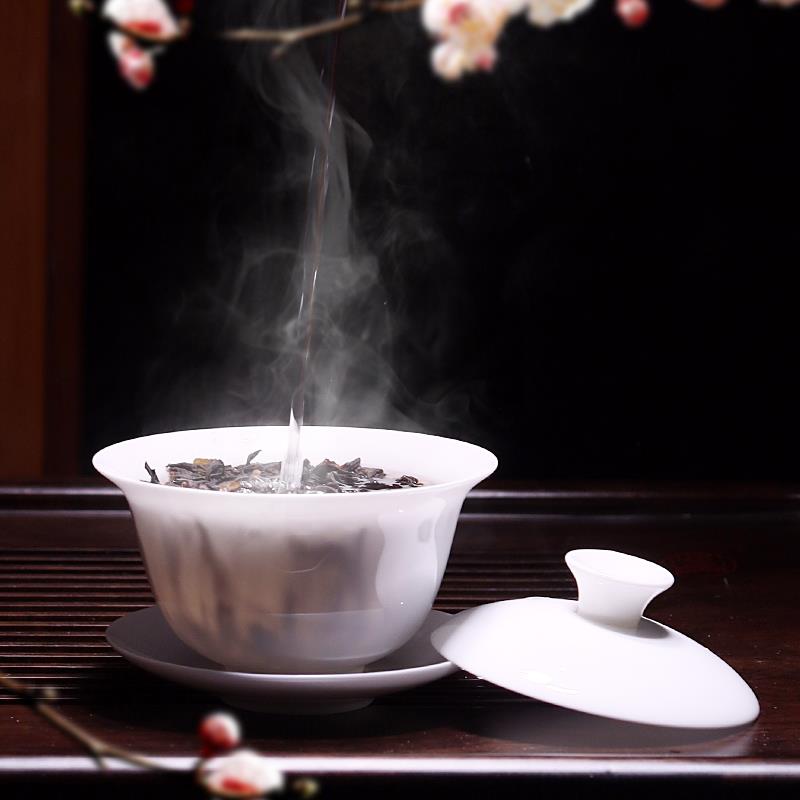 高档骨瓷盖碗茶杯单个潮州茶具陶瓷家用功夫大撇口三才超薄胎白瓷