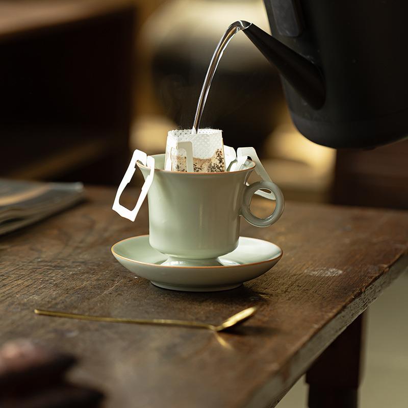 皓澜中式汝窑喝茶杯陶瓷简约马克杯精致下午茶咖啡杯碟套装