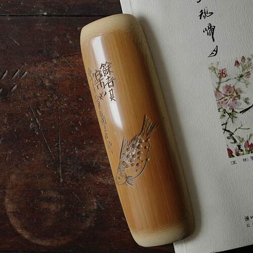手工雕刻鳜鱼茶则 双面精磨镜面玉竹茶荷 茶道零配