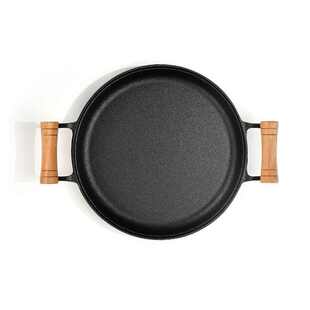 木柄家用煎饼锅铸铁平底锅烙饼鏊子摊煎饼果子工具不粘锅手抓饼锅