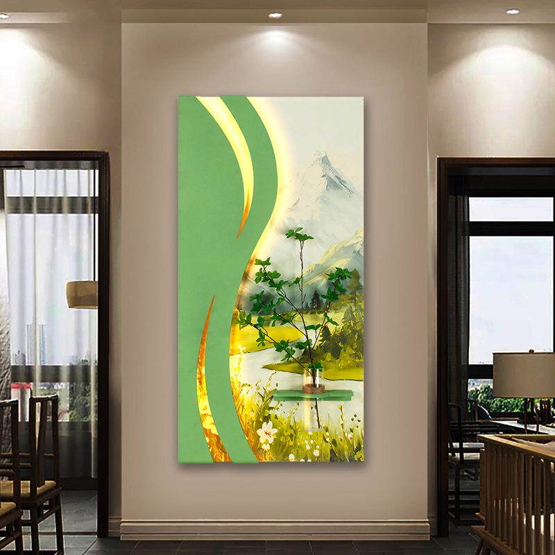 现代简约玄关装饰画立体砂岩壁灯挂画水培绿植墙面壁饰客厅壁画