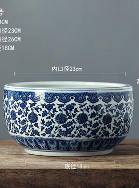 正品景德镇陶青花瓷瓷聚宝盆瓷缸盆盆睡莲水瓷培鱼缸花碗家居装饰