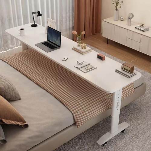 书桌床边电脑桌双人简易学习桌靠墙移动升降工作台床头懒人跨床桌